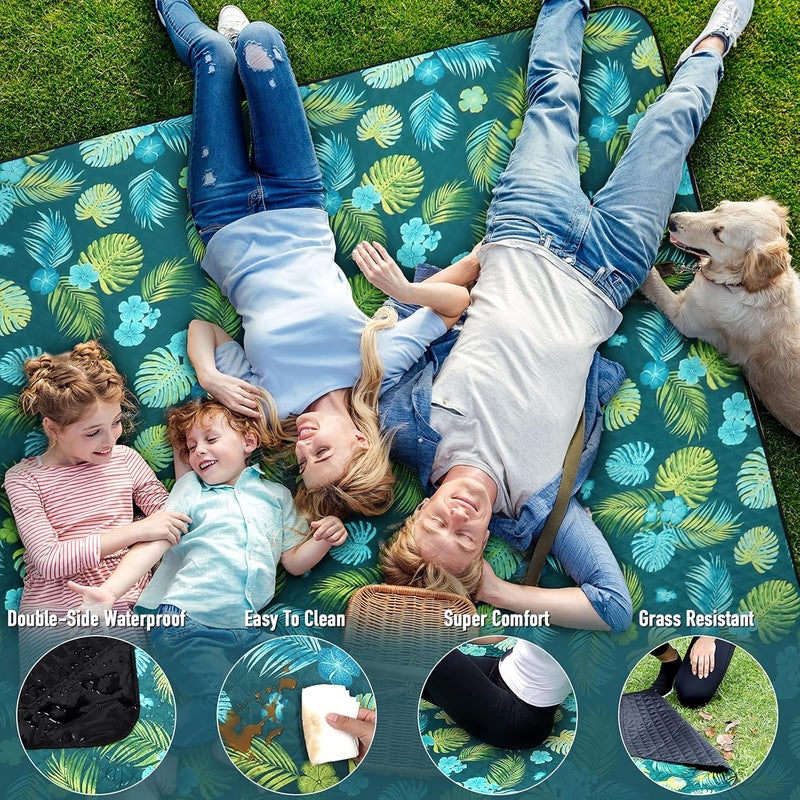 PY SUPER MODE Picnic Blankets Extra Large, Waterproof Foldable Outdoor Beach Blanket Oversized 83x79” Sandproof, 3-Layer Picnic Mat for Camping, Hiking, Travel, Park, Concerts(Yellow Flowers) - Image 4
